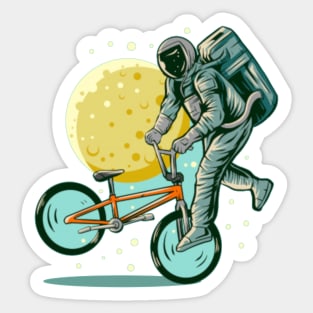 Astronaut freestyle bmx bike with moon Sticker